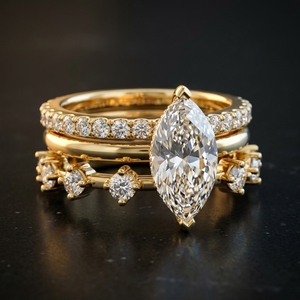 Anillo de Compromiso de Diamantes VVS D en Oro Amarillo de 14k y 18k, Anillo de Moissanita con Corte Marquesa de 1ct, Anillo de Boda Elegante y Personalizado para Mujer - Product Image 1