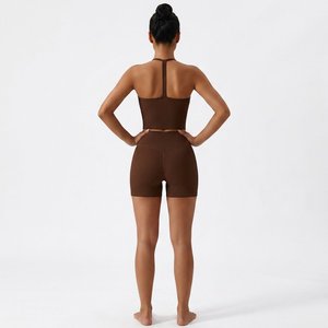 Conjunto de Yoga Sin Costuras Acanalado para Mujer con Logotipo Personalizado, Sujetador Deportivo y Pantalones Cortos de Ciclismo de Cintura Alta, Ropa Deportiva para Gimnasio y Fitness, Venta al por Mayor OEM ODM - Product Image 2