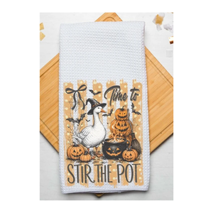 Serviettes de cuisine imprimées « Hello Fall » en coton 40x60cm 180GSM 200TC, chiffons de vaisselle saisonniers SA8000, faible MOQ, OEM ODM, Inde, personnalisé, en gros - Product Image 4