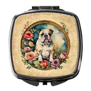 Espejo de maquillaje de viaje con flores de Bulldog inglés compacto para mujer, bolsillo de mano plegable, regalo decorativo para niñas - Product Image 1
