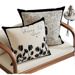 Coussin d'art abstrait 2025 moderne, simple, haut de gamme, personnalisable AY, noir et blanc, carré, léger, en polyester, pour canapé - Product Image 4