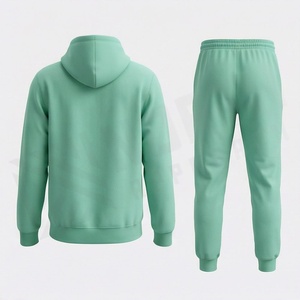 Survêtement unisexe vert menthe à capuche, couleur unie, décontracté, avec poches latérales et cordon de serrage - Product Image 2