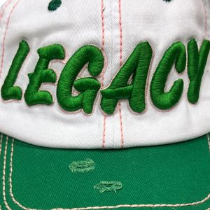 White and Green Distressed Baseball <b>Cap</b> with Green Embroidered Letter Design Adjustable <b>Vintage</b> Casual Outdoor Unisex Hat - Product Image 4