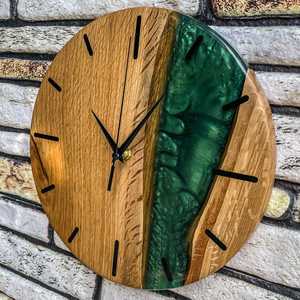 Green Epoxy Oak Wood Wall <b>Clock</b>: Handmade Modern Decor Pattern Wall <b>Clock</b> Stylish High-Demand Decor Living Room Needle Display - Product Image 4