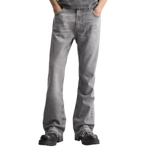 Jeans de mezclilla de pierna ancha y corte acampanado para hombre, de calidad premium, color gris, estilo urbano. - Product Image 1