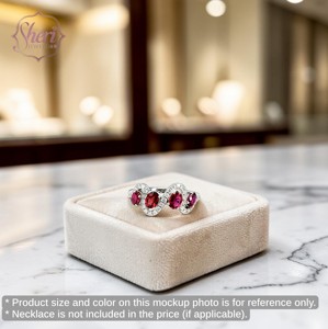 แหวนเพชรพลอยรูปไข่สีแดงทับทิมจาก [เชอรี จิวเวลส์] ทองคำขาวแท้ 18K ประดับด้วยทับทิมรูปไข่ธรรมชาติและเพชรทรงกลมเจียระไนแบบเหลี่ยมสำหรับผู้หญิง - Product Image 3