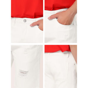 Shorts de Mezclilla Blancos Rotos para Hombre, Cintura Media, Estilo Casual de Verano con Bolsillos - Product Image 4