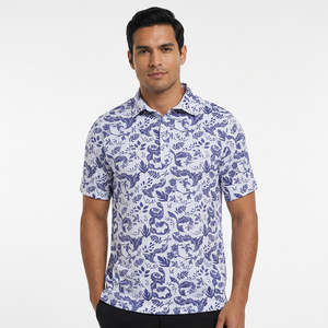 Polo à manches courtes pour homme, imprimé, tissu tissé, style décontracté, motif bleu et blanc, coupe classique - Product Image 6