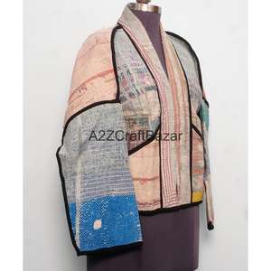Veste Kantha vintage tricotée à la main pour l'été et l'automne, imprimé floral, style bohème japonais, long manteau multicolore décontracté - Product Image 4