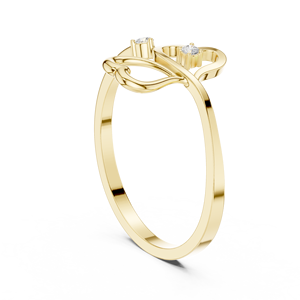 Anillo solitario de oro amarillo macizo de 14k para mujer, con diamante de corte redondo minimalista en forma de hoja, para compromiso, aniversario, regalo de boda - Product Image 4