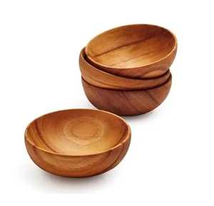 Natural Bamboo Wood Pedestal Bowl Footed Fruit Salad Serving Stand Eco Friendly Modern Design <b>Camping</b> Use Smooth Wooden Basin - Product Image 6