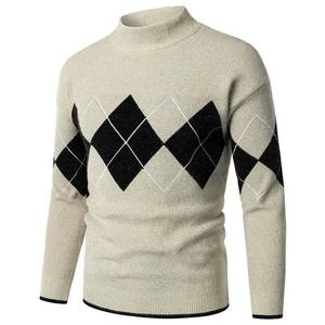 Full Winter <b>Men's</b> Casual <b>Long</b> Crew Neck Breathable Front Pullover Knitted Sweater Best Quality With Diamond Pattern Regular Fit - Product Image 1
