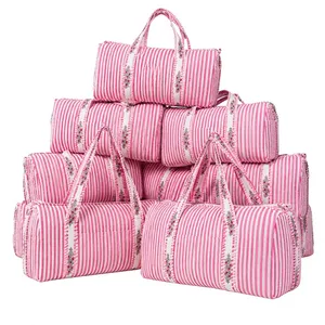 Premium Lightweight High Quality Cotton Striped Duffle <b>Bag</b> Large Travel Weekender Gym <b>Overnight</b> <b>Bag</b> Durable Handles Zipper - Product Image 1