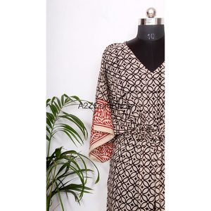 Elegante Camisón Kaftán de Algodón 100% para Mujer, Cuello en V, Manga Corta, Estampado Floral con Volantes, Largo Midi, para Verano - Product Image 6