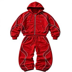Unisex <b>Retro</b> Streetwear 2 in 1 Hooded Solid <b>Tracksuit</b> Customizable 100% Cotton Sportswear - Product Image 5