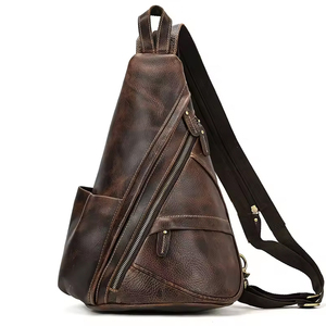Sac de poitrine vintage en cuir véritable, sac à bandoulière, fermeture éclair, durable, usage quotidien, toutes saisons, sac pour homme - Product Image 3