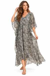 Vestido Midi Bohemio de Satén de Seda Tejido con Estampado Paisley, Cuello en V, Manga Murciélago, Corte Holgado, Dobladillo Asimétrico, Ropa Casual de Verano - Product Image 2