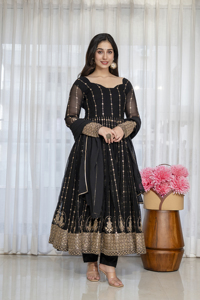 Faux Blooming Kali Cut Zari Sequins Embroidered Anarkali Gown Set With Lined Micro Pant And <b>Gota</b> Patti Dupatta GW 6135 - Product Image 2