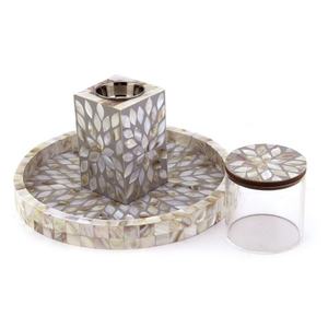 Floral <b>MOP</b> Inlay Wood Incense Burner Set Bulk Luxury Mother of Pearl Bakhoor Censer with Round Tray Modern Tabletop Decor - Product Image 5