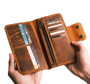 Vintage Genuine <b>Leather</b> <b>Men's</b> <b>Wallet</b> With Zipper Closure Multi-Card Holder Long Style Brown Color Vintage <b>Leather</b> <b>Men</b> Women - Product Image 1