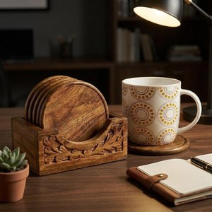 Posavasos de madera grabado con corte láser, tapete de geometría sagrada, decoración para yoga, meditación y altar, base de mesa hueca con veta de madera, regalo al por mayor - Product Image 4
