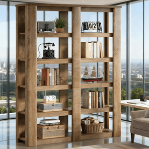 Libreria Alta dal Design Francese Moderno per Casa e Hotel, in Rattan e Pannelli di Legno, Arredamento per Soggiorno e Uso in Supermercato - Product Image 5