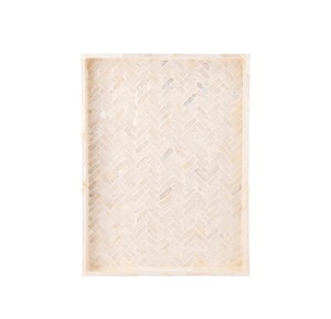 Plateau unique en nacre, fait main, motif chevron blanc, rectangulaire, pour service quotidien à la maison et aux repas. - Product Image 3
