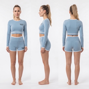 Conjunto Deportivo Regal Three para Mujer, Top Corto de Manga Larga y Pantalones Cortos de Yoga, Ropa de Fitness, Top Corto de Algodón y Poliéster, Conjunto de Dos Piezas para Gimnasio - Product Image 5