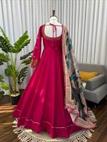 Robe Anarkali traditionnelle en mousseline rouge avec dupatta en organza doux, imprimé numérique, robe de fête indienne pakistanaise pour femmes, mariage, Diwali