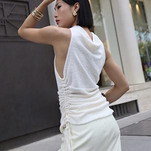 Camisa Larga sin Mangas para Mujer, Sexy, Estructurada, Cuello Tipo Capucha, Elástica en 4 Direcciones, Transpirable, Antiarrugas, Mezcla de Poliéster y Algodón - Product Image 6