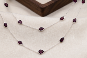 925 Sterling Silver Garnet <b>Necklace</b> Bezel Set Pear Cut Red Gemstone Station <b>Long</b> Layering Chain Jewelry Wholesale - Product Image 2