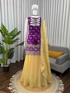 Ensemble Kurti et Plazzo avec dupatta, en tissu Jequrd, orné de sequins, dernière collection - Product Image 4