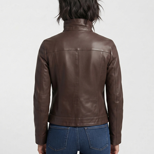 <b>Women's</b> Genuine Sheep Leather <b>Racer</b> <b>Jacket</b> Slim Fit Motorcycle Riding Windproof Breathable Full Sleeve Stand Collar Chest Pocket - Product Image 3