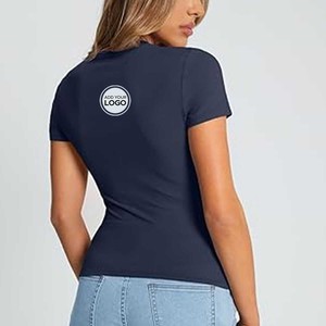 T-shirts personnalisés avec logo pour femmes / T-shirt en jersey pour femmes, coupe standard, manches courtes, col rond, longueur longue - Product Image 2