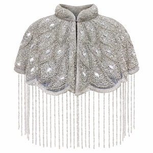 Cape en polyester argenté pour enfants avec perles et embellissements en cristal, longues franges, costume élégant pour mariage et fête - Product Image 1