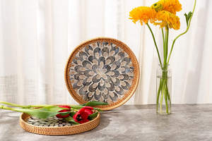 Nouveau rotin tendance avec plateau de service en céramique produits tissés à la main du Vietnam - Product Image 3