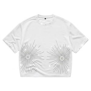 T-shirt court blanc oversize pour homme, col rond, manches courtes, style streetwear, jersey 100% coton anti-boulochage - Product Image 1