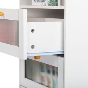 Changhong Glass 40*35*60cm <b>Bedside</b> <b>Table</b> 2 Drawers 1 Layer White Hemp Surface Particle Board Nightstands <b>Wireless</b> <b>Charging</b> 2 USB - Product Image 4