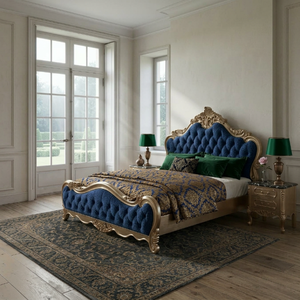 Cama Tapizada de Lujo Estilo Barroco, Estructura de Madera Tallada, Muebles de Dormitorio de Diseño, Regalo Personalizado, Clásico, OEM - Product Image 6