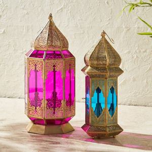 Hexagonal <b>Moroccan</b> Metal <b>Lantern</b> With Colored Glass Panels For Home Decoration Durable Design - Product Image 2