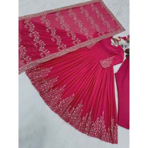 Designer Gown with Chiffon Dupatta & Bottom for <b>Party</b> Wear Three-Quarter Sleeve Length <b>Tops</b> - Product Image 3
