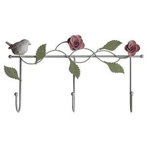 Shabby Chic Bird Metal Wall <b>Hook</b> Rail Decorative Vintage Rose Row Coat Hanger Country Cottage <b>Towel</b> Key Holder Rack Plant - Product Image 1