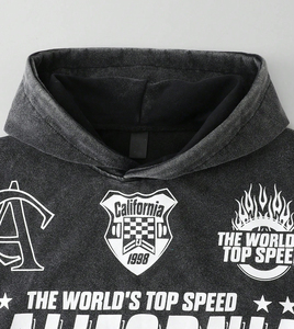 Vente en gros de sweats à capuche en molleton de coton délavé à l'acide, coupe oversize et classique, avec logo imprimé en sérigraphie - Product Image 3