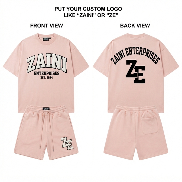 ZAINI Mens T Shirt Shorts Set 240 GSM 100% Polyester French Terry Solid Purple Custom Logo OEM ODM Breathable Summer Streetwear