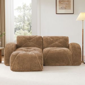 Divano Ergonomico a L Senza Struttura in Velluto Morbido con Design Trapuntato, Spugna ad Alta Densità 32D, Nessun Montaggio Richiesto per Soggiorno - Product Image 3