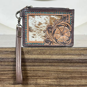 New Designer Hand Tooled Cowhide Leather Slim <b>Card</b> Holder Luxury Floral Pattern Multifunctional Travel Zipper <b>Wallet</b> <b>For</b> Unisex - Product Image 3