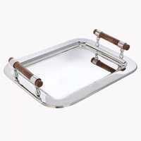 Plateau de service rectangulaire de luxe en argent avec élégantes poignées florales, en acier inoxydable, finition miroir décorative