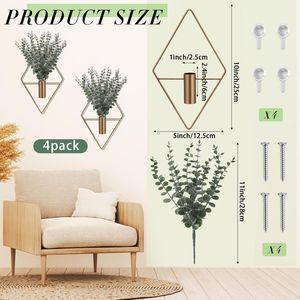 Set di 4 Vasi Sospesi in Metallo Geometrici Moderni Boho, Vaso per Eucalipto Artificiale da Interno, Design Ondulato per Bagno e Parete - Product Image 6