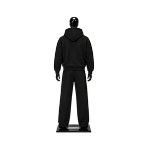 Conjunto Deportivo Unisex con Capucha Negra, Sudadera con Cierre Completo y Pantalones, Color Sólido, Corte Holgado, Ropa de Otoño, 100% Algodón - Product Image 2