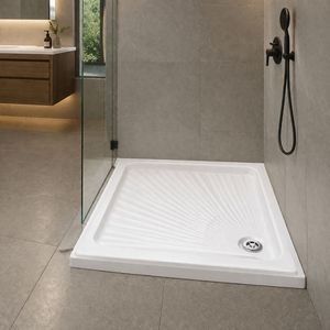 Base de Ducha Cuadrada Moderna de Acrílico Blanco Empotrada con Drenaje Automático para Baños de Hoteles y Villas - Product Image 1
